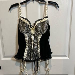 Vintage Bdelicious Satin Gothic Corset & VS Garter Belt 36B